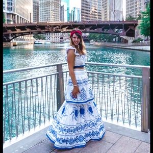 Blue white two piece set | s | red dress